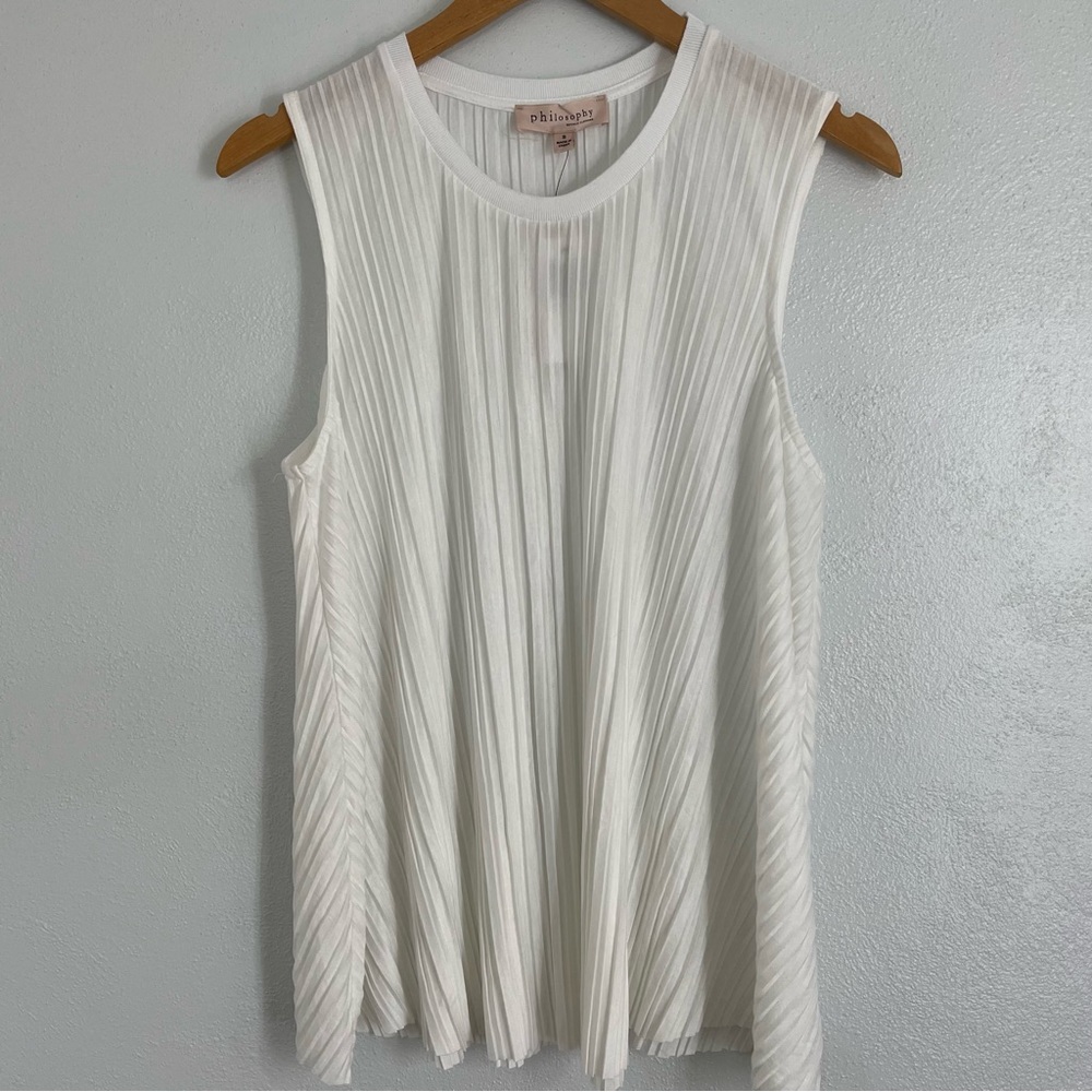 Philosophy Women's Breaker White Lightweight Pleated Flowy Crewneck Tank S